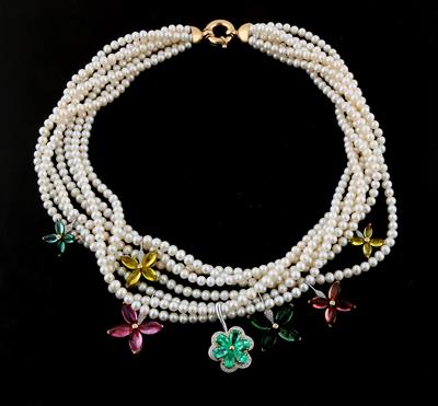Kulturperlen Brillant Farb- und Schmucksteincollier - Exquisite jewellery
