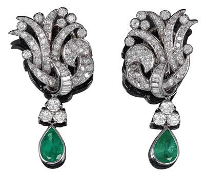 Diamant Smaragd Ohrclipgehänge - Exquisite jewellery