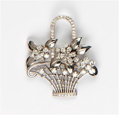 Diamantbrosche Blumenkorb zus. ca. 5 ct - Exquisite jewellery