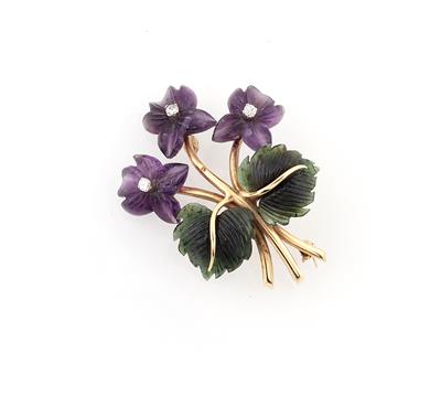 Brillant Amethyst Nephrit Blütenbrosche - Gioielli scelti