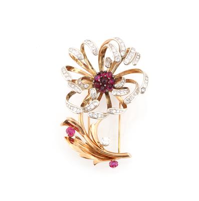 Rubin Diamant Blütenbrosche - Exquisite jewellery