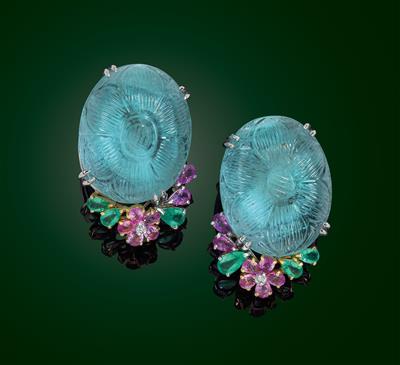 Aquamarinohrclips zus. ca. 100 ct - Exquisite jewellery