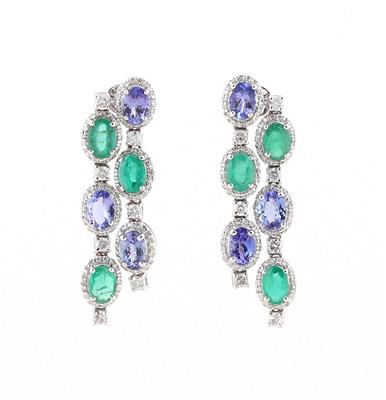 Smaragd Tansanitohrgehänge zus. ca. 9,20 ct - Exquisite jewellery