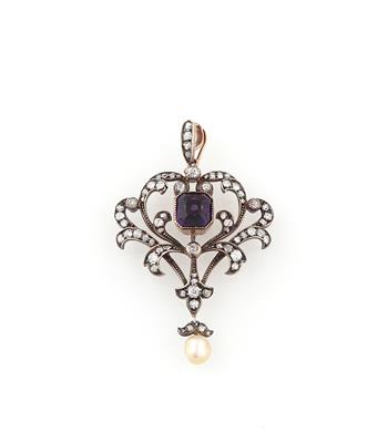Orientperlen Altschliffdiamant Amethyst Anhänger - Exquisite jewellery