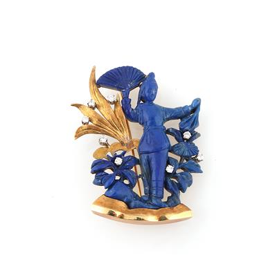 Brillant Lapislazuli Brosche - Erlesener Schmuck