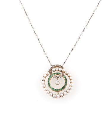 Altschliffdiamant Smaragd Kulturperlen Collier - Exquisite jewellery