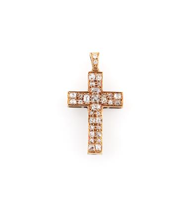 Altschliffdiamant Kreuzanhänger zus. ca. 2 ct - Exquisite jewellery