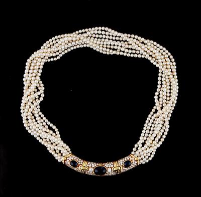 Diamant Saphir Kulturperlen Collier - Exquisite jewellery
