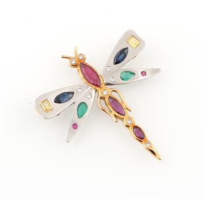 Brillant Farbstein Brosche Libelle - Exkluzivní šperky