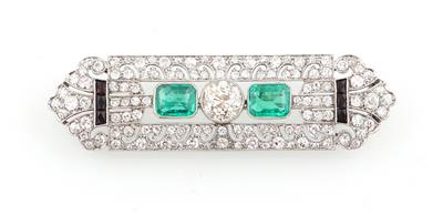 Diamant Smaragd Brosche - Erlesener Schmuck