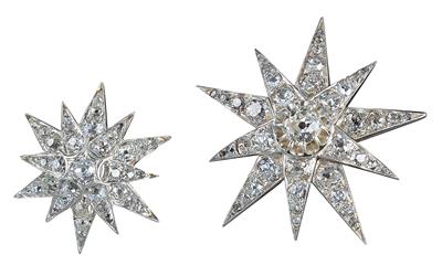 2 Altschliffdiamant Broschen Sterne zus. ca. 5,50 ct - Gioielli