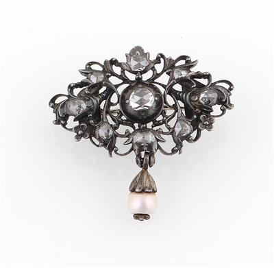 Diamantrauten Orientperlen Brosche - Exquisite jewellery