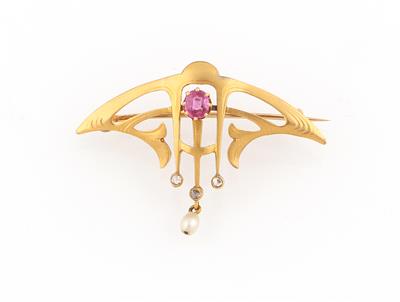 Orientperlen Diamantrauten Rubin Brosche - Exkluzivní šperky