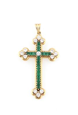 Brillant Smaragd Kreuz Anhänger - Exkluzivní šperky