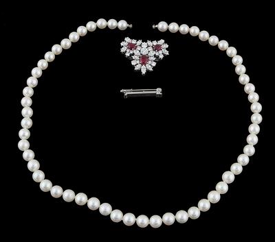 Diamant Kulturperlen Collier mit unbehandelten Rubinen zus. ca. 2,40 ct - Exquisite jewellery