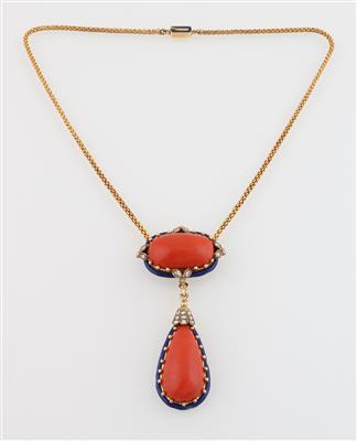 Korallen- Diamantrautenanhänger - Exquisite jewellery