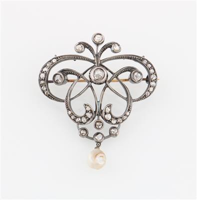 Diamantrauten Orientperlenbrosche - Exquisite jewellery