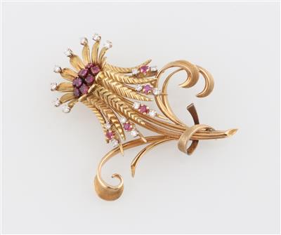 Brillant Rubin Brosche - Exquisite jewellery