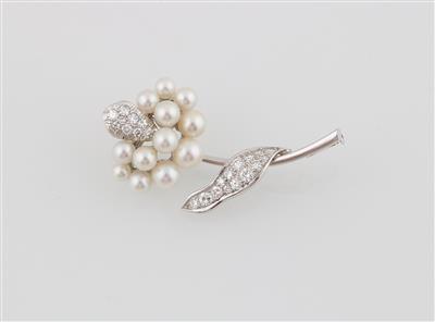 Diamant Kulturperlen Brosche - Exquisite jewellery