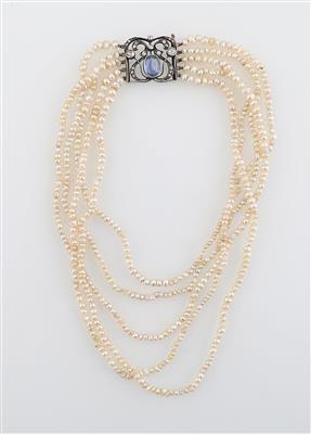 Orientperlen Collier mit unbehandeltem Saphir ca. 3 ct - Exquisite jewellery
