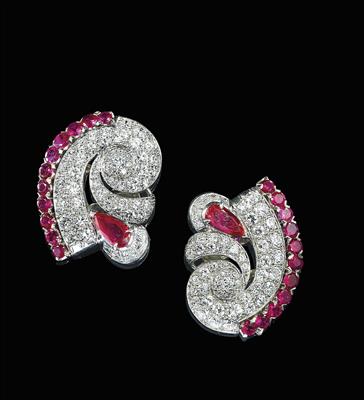 Diamant Rubin Doppelclip Brosche - Happy Valentine‘s Day