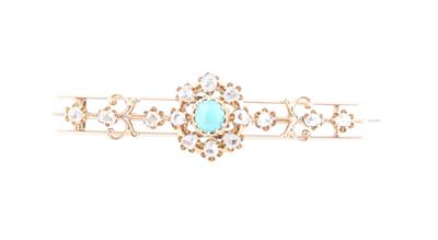 Diamantrauten Brosche mit behandeltem Türkis - Exquisite jewellery