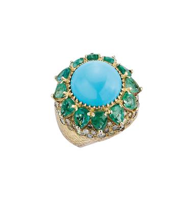 Smaragdring mit behandeltem Türkis - Exquisite jewellery