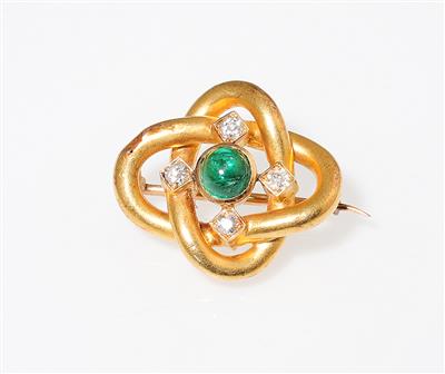 Smaragd Altschliffbrillant Brosche zus. ca. 0,20 ct - Exquisite jewellery