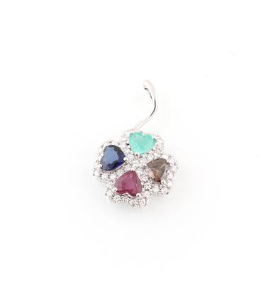 Diamant Farbsteinanhänger vierblättriges Kleeblatt - Exquisite jewellery