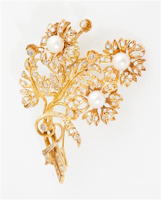 Kulturperlen Diamantrauten Brosche Blume - Exkluzivní šperky