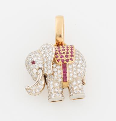 Brillant Rubin Anhänger Elefant - Erlesener Schmuck