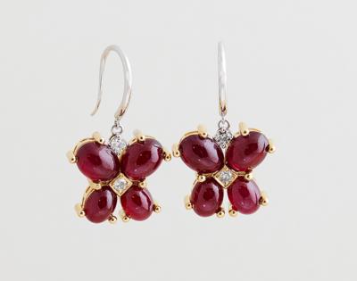 Diamant Ohrgehänge mit behandelten Rubinen zus. ca. 17,30 ct - Exquisite jewellery