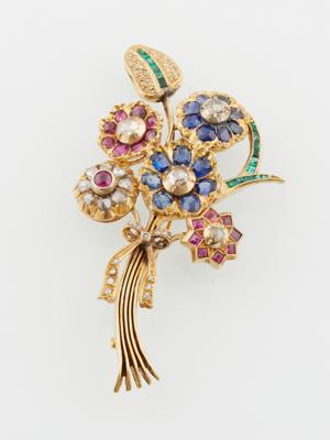 Diamant Farbsteinbrosche Blumenstrauß - Exkluzivní šperky