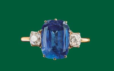 Altschliffdiamant Ring mit unbehandeltem Saphir ca. 4 ct - Exkluzivní šperky