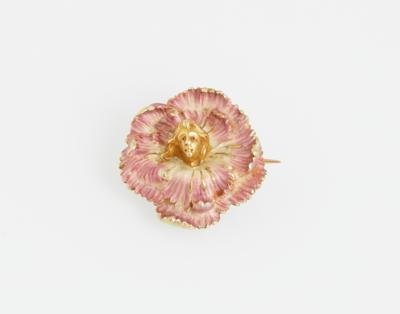 Interessante Blütenbrosche mit Mädchenkopf - Exquisite jewellery