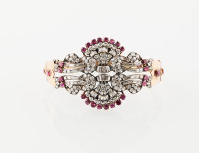 Diamant Armreif mit unbehandelten Rubinen zus. ca. 4,50 ct - Exquisite jewellery