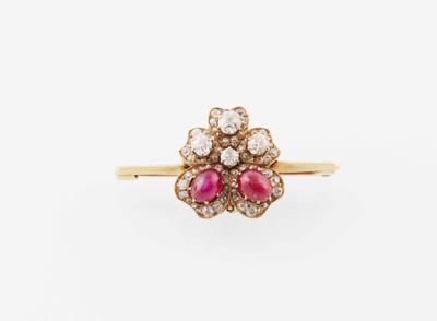 Altschliffdiamant Rubin Brosche - Exquisite jewellery