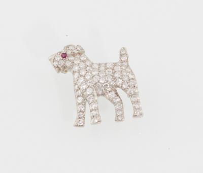 Achtkantdiamant Brosche Hund zus. ca. 0,80 ct - Erlesener Schmuck