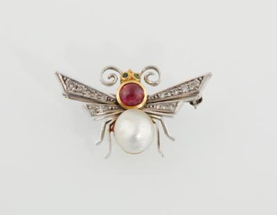 Kulturperle Diamant Farbsteinbrosche Biene - Exquisite jewellery