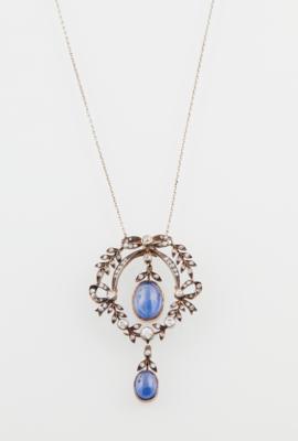 Altschliffdiamant Collier mit unbehandelten Saphiren zus. ca. 18 ct - Exquisite Jewellery - Christmas Auction