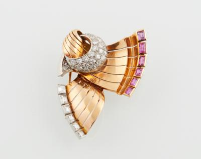 Brillant Diamant Rubin Brosche - Exquisite jewellery