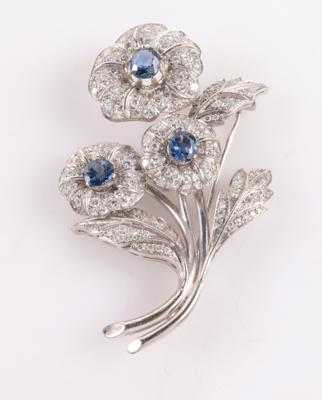 Brillant/Diamant Saphir Brosche "Blumen" - Erlesener Schmuck