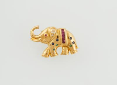 Brillant Farbstein Brosche Elefant - Exquisite jewels