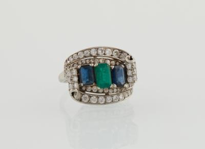 Smaragd Saphirring mit Diamanten - Erlesener Schmuck