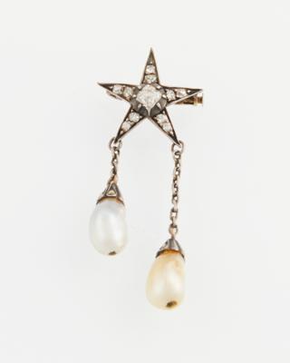 Diamant Orientperlen Brosche Stern - Exquisite jewellery