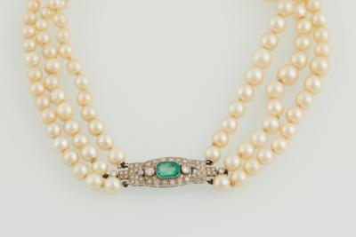 Diamant Smaragd Kulturperlen Collier - Exkluzivní šperky