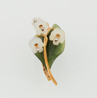 Bergkristall Nephritbrosche Maiglöckchen - Exquisite jewellery - Mother's Day Auction