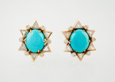 Diamant Ohrclips mit unbehandelten Türkisen - Exquisite jewellery - Mother's Day Auction
