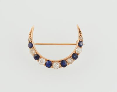 Altschliffdiamant Brosche mit unbehandelten Saphiren - Exquisite jewellery