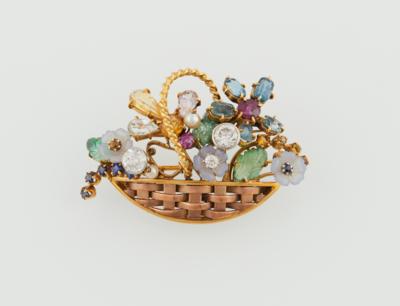 Brillant Schmuckstein Brosche Blumenkorb - Exquisite jewellery